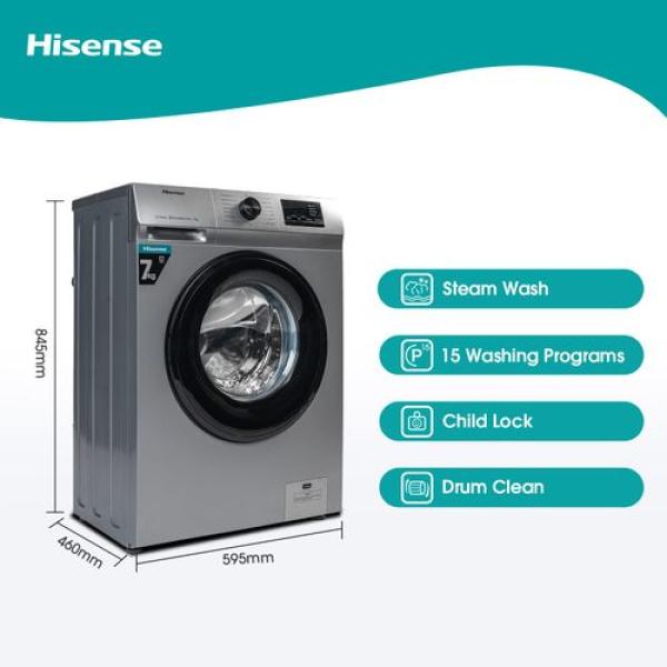 Hisense 9kg Front Load Washing Machine (Titanium Grey) – A+++ Energy Rating, 1200 RPM & Snowflake Drum
