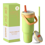 Everich 40oz Double-Wall Stainless Steel Tumbler with Handle and BPA-Free Dust-Proof Flip Lid