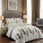 5x6 Cream & Gold Feather Scatter 4-Piece Duvet Set