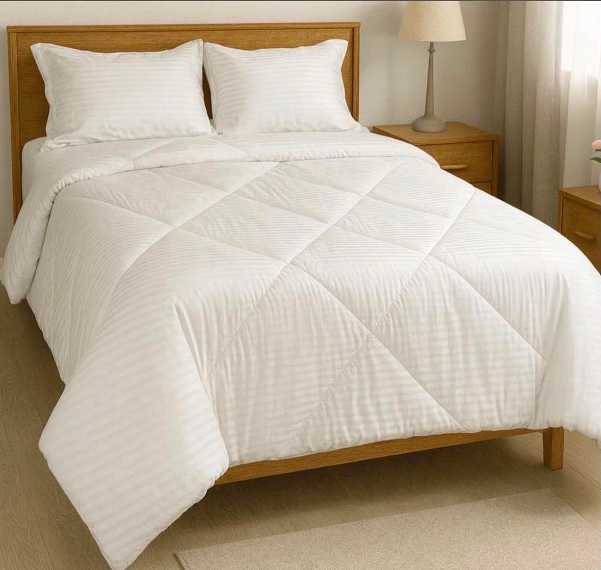 4piece Egyptian duvets (5by6 and 6by6) -2 pillowcases  - ⁠1 bedsheet  - ⁠1 duvet   Colors; Pink, White, Grey, Blue, Maroon, Green and Cream.