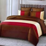 Modern Color-Block Chocolate Brown & Crimson 4-Piece Duvet Set (6by6) – 1 Duvet, 1 Bedsheet, 2 Pillowcases
